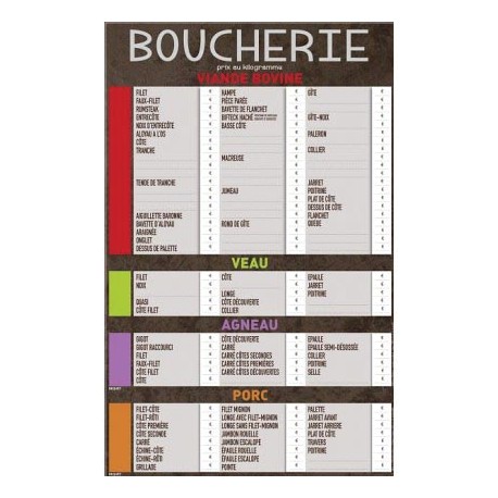 TARIF BOUCHERIE 60/90